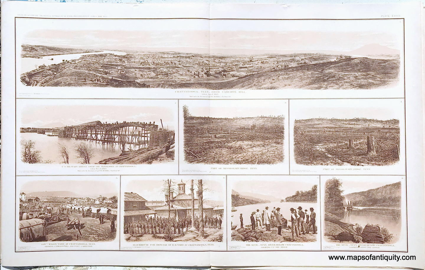 Antique-Lithograph-Print-Plate-123.-Photographic-panoramic-view-of-Chatttanooga-Tenn.-from-Cameron-Hill.-taken-April-1864-/-Seven-photographic-views-of-and-vicinity-of-Chattanooga-Missionary-Ridge-and-The-Suck-Tennessee-River.-1894-US-War-Dept.-Civil-War-Civil-War-1800s-19th-century-Maps-of-Antiquity