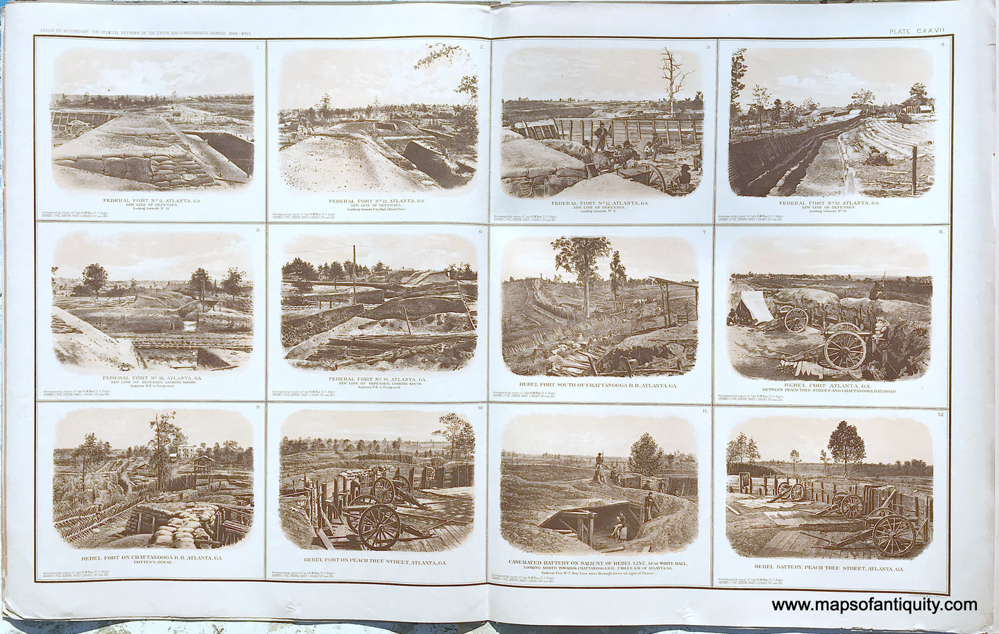 Antique-Lithograph-Print-Plate-127.-Six-photographic-views-of-Federal-Forts-Atlanta-Ga..-Four-views-of-Rebel-Forts-Atlanta-Ga..-Two-views-of-Rebel-Batteries-Atlanta-Ga..-1894-US-War-Dept.-Civil-War-Civil-War-1800s-19th-century-Maps-of-Antiquity