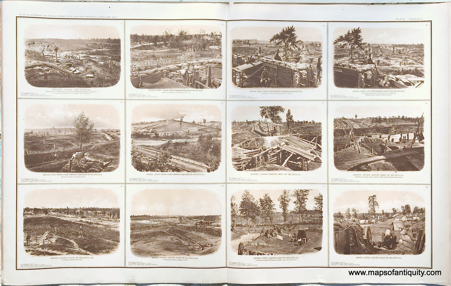 Antique-Lithograph-Print-Plate-128.-Twelve-photographic-views-of-Rebel-Lines-in-the-vicinity-of-Atlanta-Ga.-1894-US-War-Dept.-Civil-War-Civil-War-1800s-19th-century-Maps-of-Antiquity