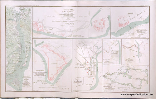 Antique-Lithograph-Print-Plate-132.-Brunswick-New-Hanover-Counties-Wilmington-N.C.-/-Fort-Caswell-Western-Bar-Cape-Fear-River-N.C.-Line-of-Rebel-Works-Smith's-Island-N.C.-Defenses-of-Augusta-Ga.-/-Fort-Johnston-Smithville-N.C.-Battle-Field-of-Champion's-Hill-Miss.-1894-US-War-Dept.-Civil-War-Civil-War-1800s-19th-century-Maps-of-Antiquity