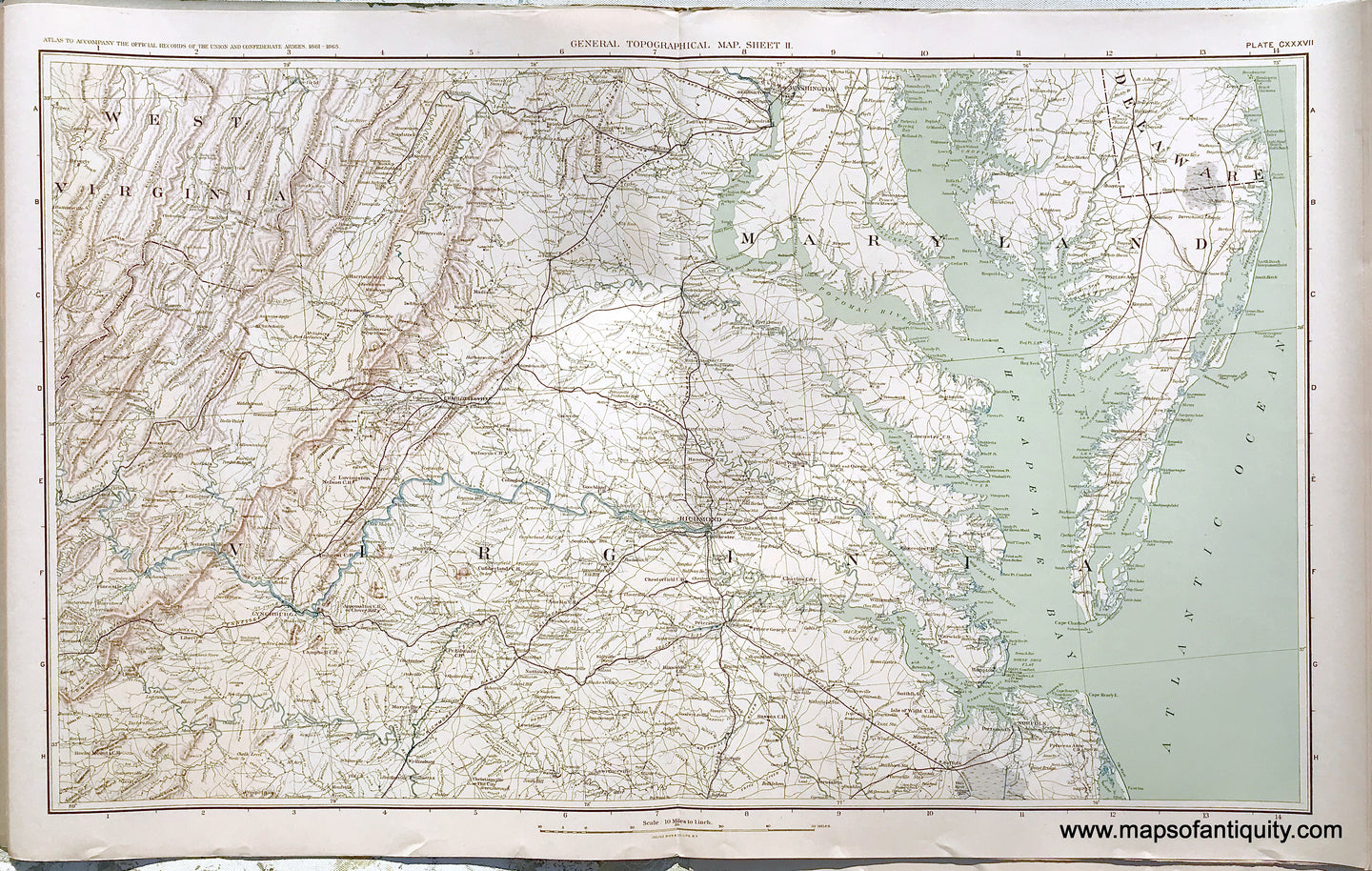 Antique-Lithograph-Print-Plate-137.-General-Topographical-Map.-Sheet-II.-Sections-of-West-Virginia-Virginia-Maryland-and-Delaware.-1894-US-War-Dept.-Civil-War-Civil-War-1800s-19th-century-Maps-of-Antiquity
