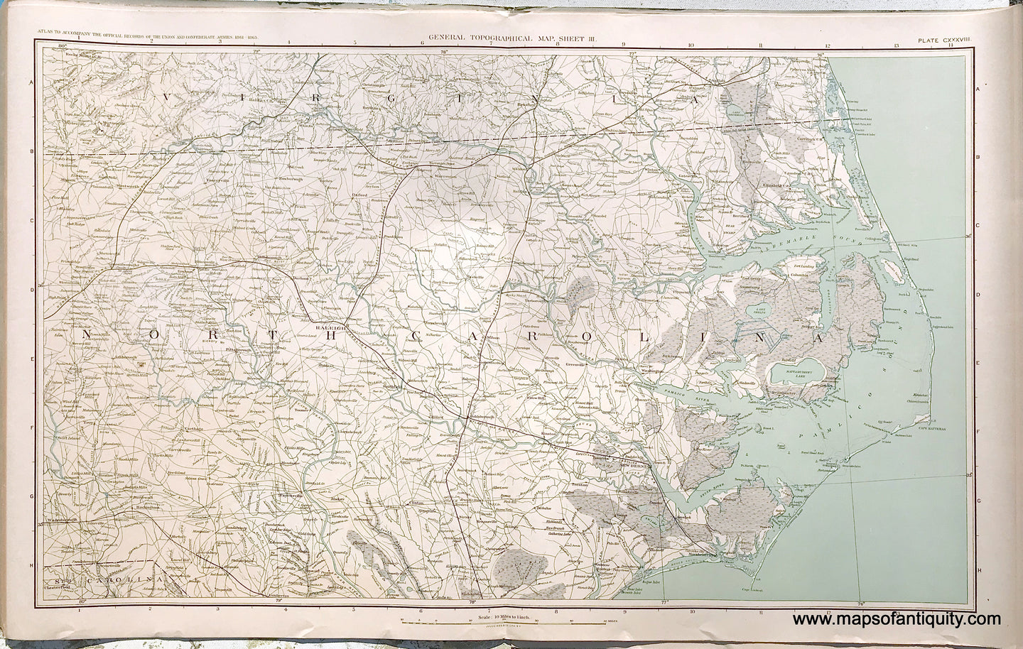 Antique-Lithograph-Print-Plate-138.-General-Topographical-Map.-Sheet-III.-Sections-of-Virginia-North-Carolina-and-small-inset-of-South-Carolina.-1894-US-War-Dept.-Civil-War-Civil-War-1800s-19th-century-Maps-of-Antiquity
