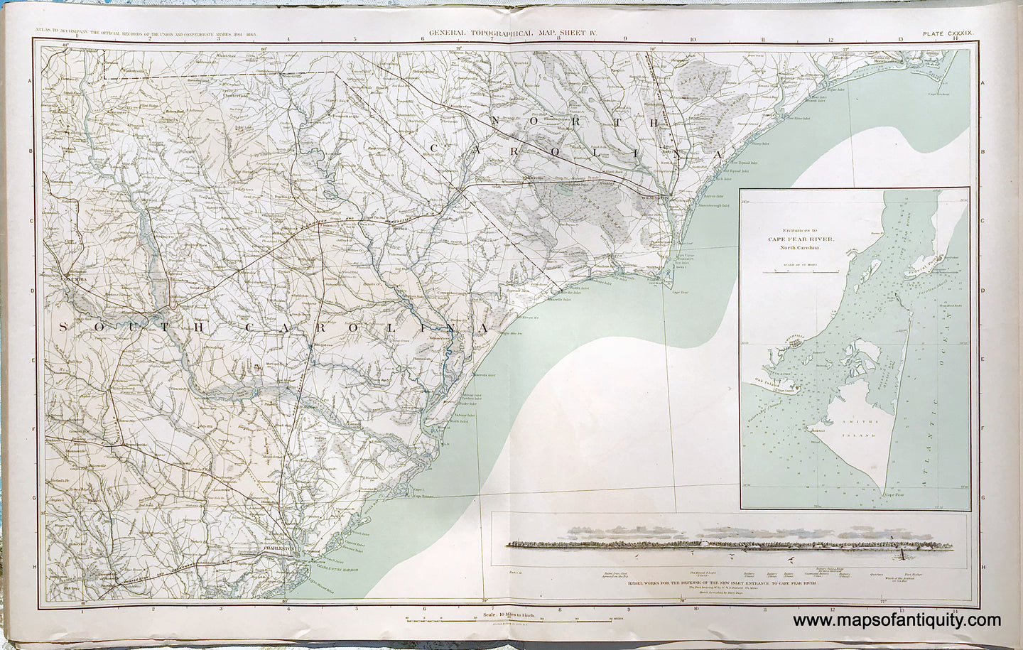 Antique-Lithograph-Print-Plate-139.-General-Topographical-Map.-Sheet-IV.-Sections-of-North-Carolina-and-South-Carolina.-1894-US-War-Dept.-Civil-War-Civil-War-1800s-19th-century-Maps-of-Antiquity