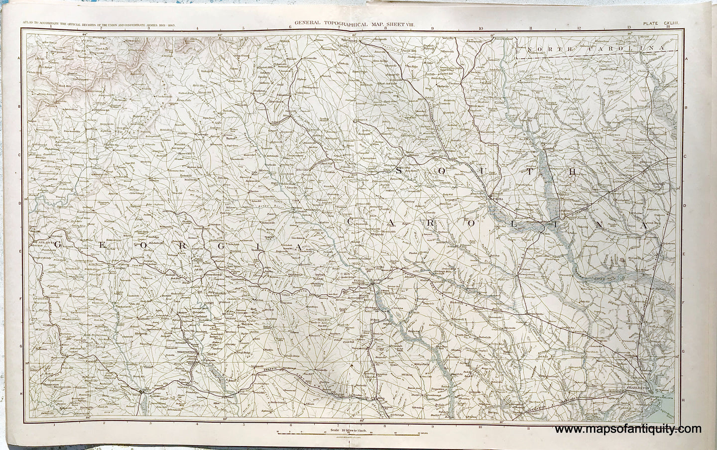 Antique-Lithograph-Print-Plate-143.-General-Topographical-Map.-Sheet-VIII.-Sections-of-Georgia-and-South-Carolina-with-a-small-section-of-North-Carolina.-1894-US-War-Dept.-Civil-War-Civil-War-1800s-19th-century-Maps-of-Antiquity