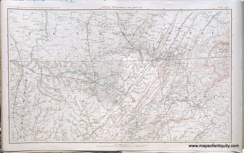 Antique-Lithograph-Print-Plate-149.-General-Topographical-Map.-Sheet-XIV.-Sections-of-Tennessee-Mississippi-Alabama-Georgia-and-a-small-section-of-North-Carolina.-1894-US-War-Dept.-Civil-War-Civil-War-1800s-19th-century-Maps-of-Antiquity