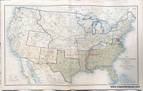 Antique-Lithograph-Print-Plate-163.-The-United-State-of-America-showing-the-Boundaries-of-the-Union-and-Confederate-Geographical-Divisions-and-Departments-June-30-1861.-1895-US-War-Dept.-Civil-War-Civil-War-1800s-19th-century-Maps-of-Antiquity