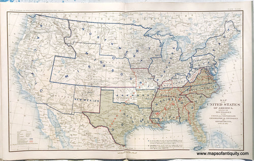 Antique-Lithograph-Print-Plate-171.-The-United-States-of-America-showing-the-Boundaries-of-the-Union-and-Confederate-Geographical-Divisions-and-Departments-April-9-1865.-1895-US-War-Dept.-Civil-War-Civil-War-1800s-19th-century-Maps-of-Antiquity