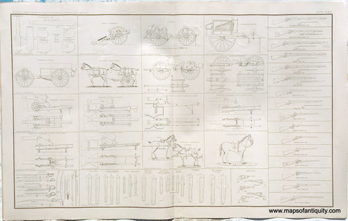 Antique-Lithograph-Print-Plate-173.-Drawings-of-Guns-Model-1861-Field-Carriage-Battery-Wagon-Mountain-Artillery-Barbette-Carriages-(wood-and-iron)-Casement-Carriage-(wood-and-iron)-Caisson-Siege-Carriage-Carriage-for-Flank-Casemates's-(wood)-Horse-Equipment-Traveling-Forge-Mortar-Wagon-Revolvers-and-Rifles.-1895-US-War-Dept.-Civil-War-Civil-War-1800s-19th-century-Maps-of-Antiquity