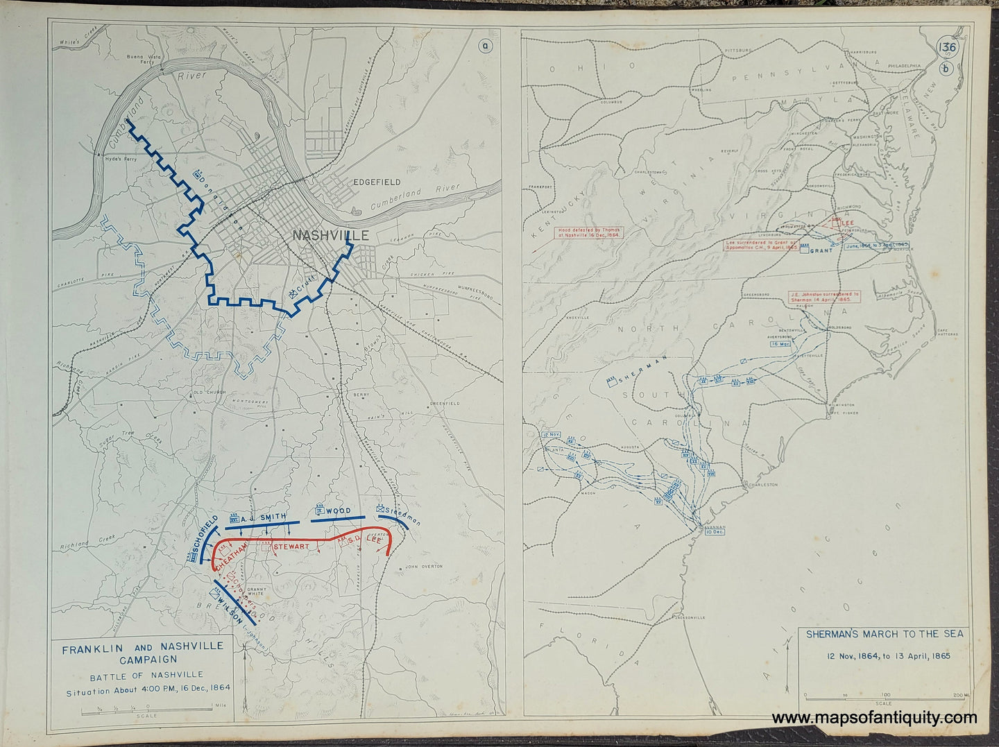 Genuine-Antique-Map-Franklin-and-Nashville-Campaign-Battle-of-Nashville-Situation-About-4-00PM-16-De--1864-Sherman's-March-to-the-Sea-12-Nov--1864-to-13-April-1865-1948-Matthew-Forney-Steele-Dept-of-Military-Art-and-Engineering-US-Military-Academy-West-Point-Maps-Of-Antiquity