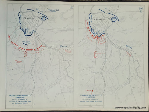 Genuine-Antique-Map-Franklin-and-Nashville-Campaign-Battle-of-Franklin-Situation-at-3-30-PM-30-Nov--1864-and-Confederate-Advance-and-About-4-00-PM-30-Nov--1864-1948-Matthew-Forney-Steele-Dept-of-Military-Art-and-Engineering-US-Military-Academy-West-Point-Maps-Of-Antiquity