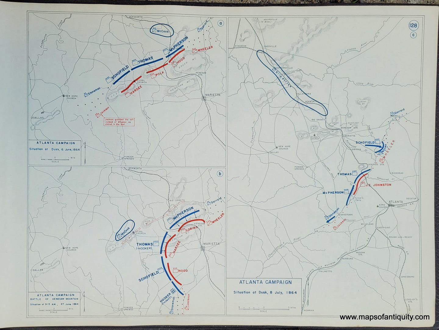 Genuine-Antique-Map-Atlanta-Campaign-Situation-at-Dusck-6-June-1864-Battle-of-Kenesaw-Mountain-Situation-at-Dusk-8-July-1864-1948-Matthew-Forney-Steele-Dept-of-Military-Art-and-Engineering-US-Military-Academy-West-Point-Maps-Of-Antiquity