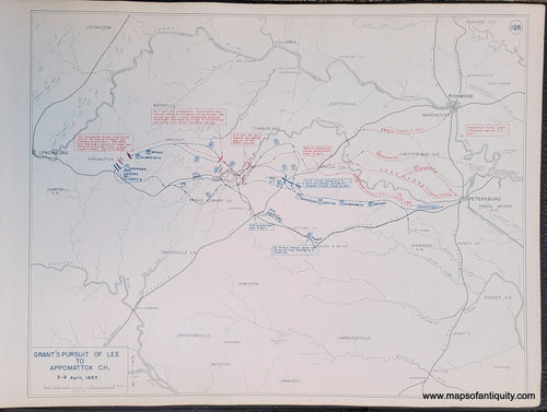 Genuine-Antique-Map-Grant's-Pursuit-of-Lee-to-Appomattox-C-H--3-9-April-1865-1948-Matthew-Forney-Steele-Dept-of-Military-Art-and-Engineering-US-Military-Academy-West-Point-Maps-Of-Antiquity