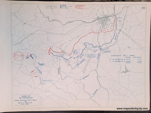 Genuine-Antique-Map-Siege-of-Petersburg-Federal-Movements-29-31-March-and-Battle-of-Five-Forks-1-April-1865-1948-Matthew-Forney-Steele-Dept-of-Military-Art-and-Engineering-US-Military-Academy-West-Point-Maps-Of-Antiquity