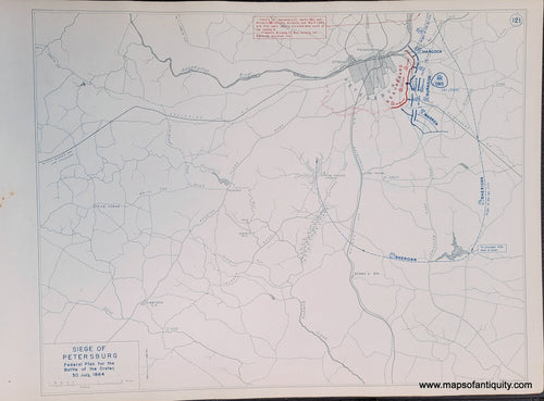 Genuine-Antique-Map-Siege-of-Petersburg-Federal-Plan-for-the-Battle-of-the-Crater-30-July-1864-1948-Matthew-Forney-Steele-Dept-of-Military-Art-and-Engineering-US-Military-Academy-West-Point-Maps-Of-Antiquity