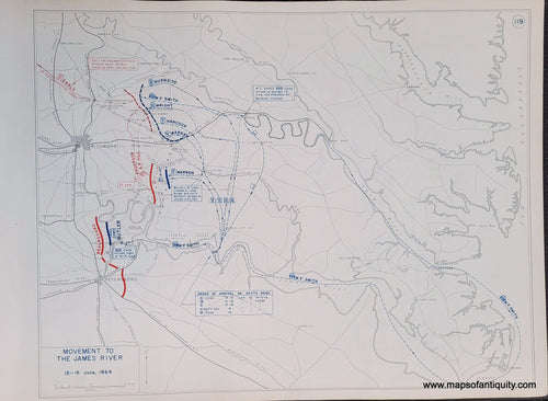 Genuine-Antique-Map-Movement-to-the-James-River-12-16-June-1864-1948-Matthew-Forney-Steele-Dept-of-Military-Art-and-Engineering-US-Military-Academy-West-Point-Maps-Of-Antiquity