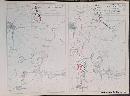 Genuine-Antique-Map-Battle-of-Cold-Harbor-3-June-1864-and-Vicinity-of-Richmond-Situation-at-Cold-Harbor-and-Bermuda-Hundred-1-12-June-1864-1948-Matthew-Forney-Steele-Dept-of-Military-Art-and-Engineering-US-Military-Academy-West-Point-Maps-Of-Antiquity