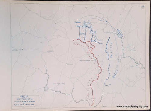 Genuine-Antique-Map-Battle-of-Spottsylvania-Movements-night-of-17-18-May-and-Federal-Attack-18-May-1864-1948-Matthew-Forney-Steele-Dept-of-Military-Art-and-Engineering-US-Military-Academy-West-Point-Maps-Of-Antiquity