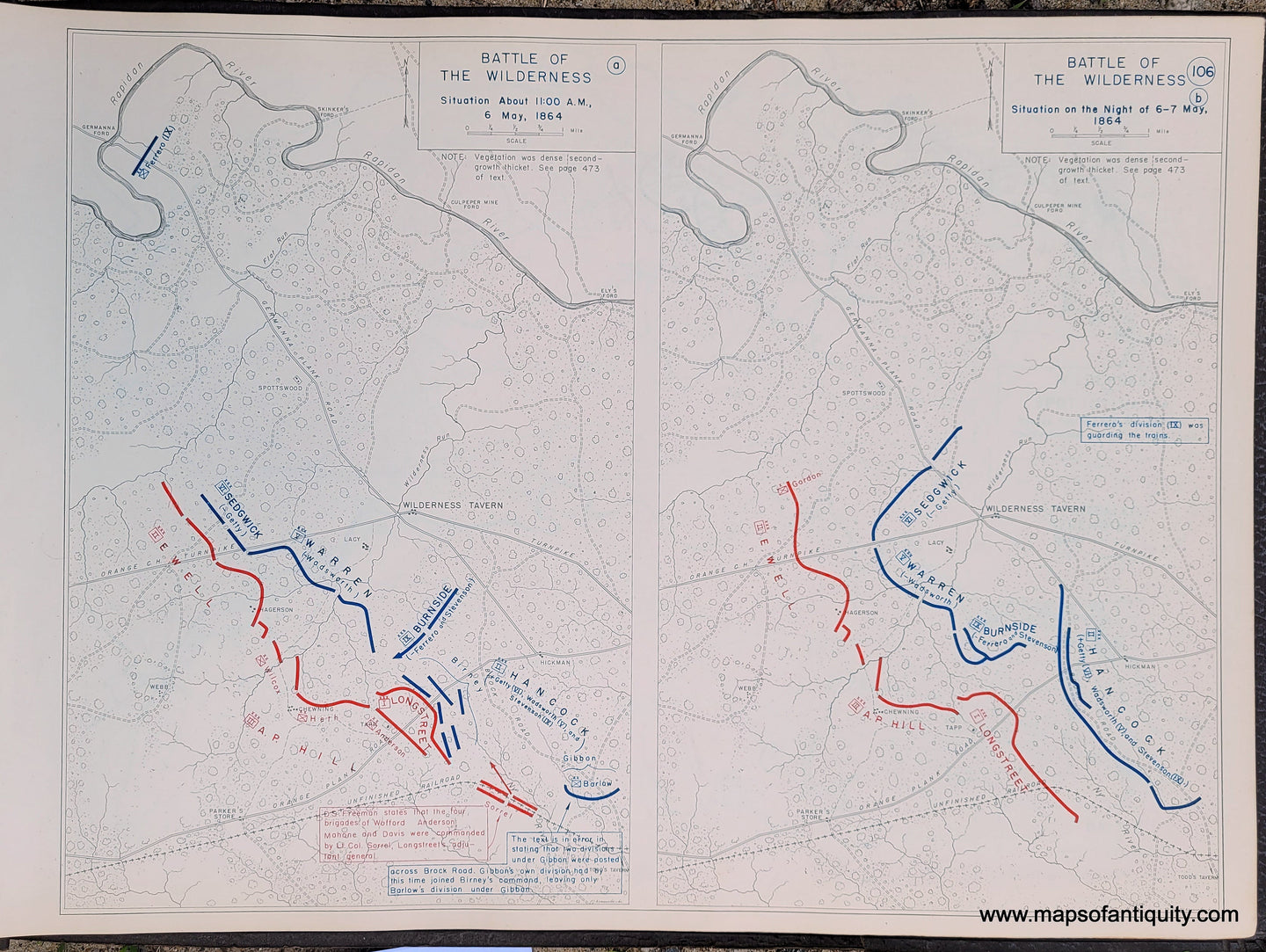Genuine-Antique-Map-Battle-of-the-Wilderness-Situation-About-11-00-AM-6-May-1864-and-Situation-on-the-Night-of-6-7-May-1864-1948-Matthew-Forney-Steele-Dept-of-Military-Art-and-Engineering-US-Military-Academy-West-Point-Maps-Of-Antiquity