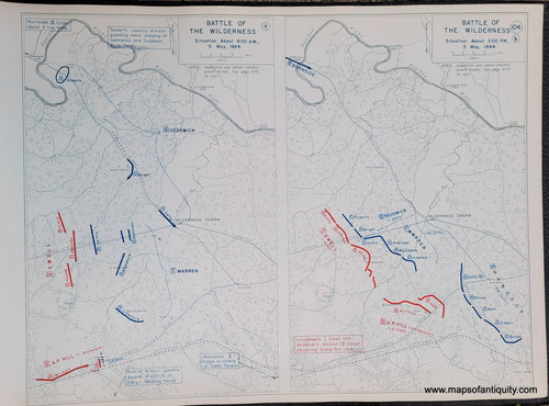 Genuine-Antique-Map-Battle-of-the-Wilderness-Situation-About-9-00-AM-5-May-1864-and-Situation-About-2-00-PM-5-May-1864-1948-Matthew-Forney-Steele-Dept-of-Military-Art-and-Engineering-US-Military-Academy-West-Point-Maps-Of-Antiquity