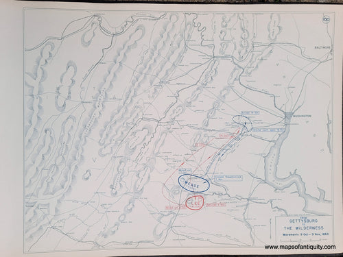 Genuine-Antique-Map-From-Gettysburg-to-the-Wilderness-Movements-9-Oct---9-Nov--1863-1948-Matthew-Forney-Steele-Dept-of-Military-Art-and-Engineering-US-Military-Academy-West-Point-Maps-Of-Antiquity