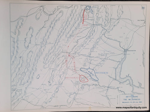 Genuine-Antique-Map-From-Gettysburg-to-the-Wilderness-Movements-14-26-July-1863-1948-Matthew-Forney-Steele-Dept-of-Military-Art-and-Engineering-US-Military-Academy-West-Point-Maps-Of-Antiquity