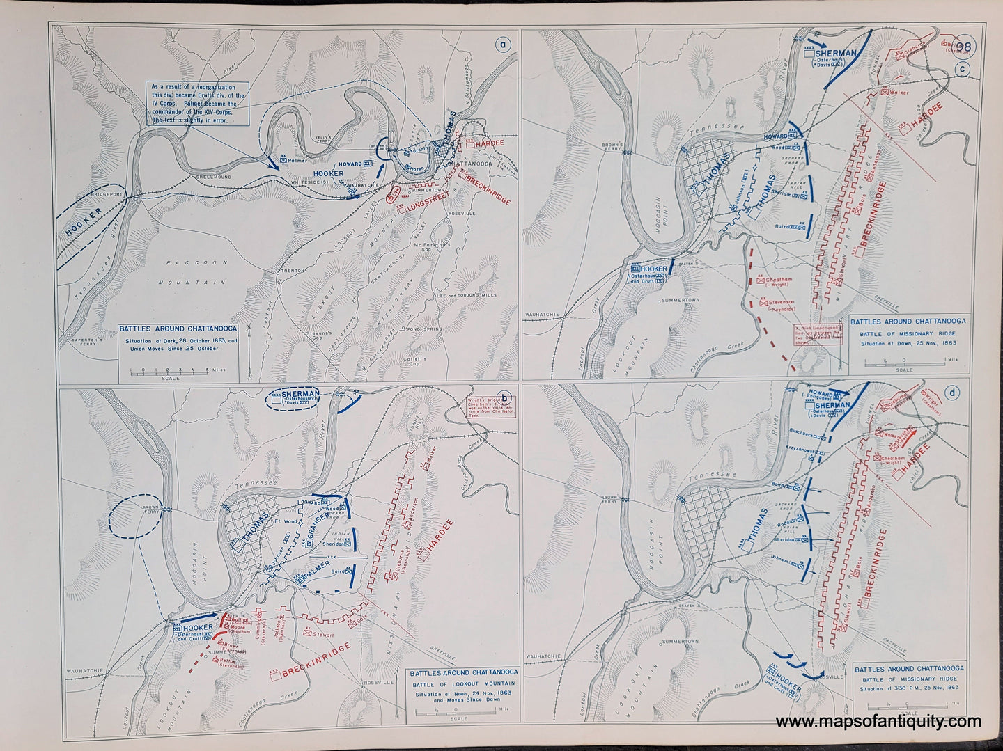 Genuine-Antique-Map-Battles-Around-Chattanooga-Battle-of-Missionary-Ridge-and-Battle-of-Lookout-Mountain-Oct-and-Nov--1863-1948-Matthew-Forney-Steele-Dept-of-Military-Art-and-Engineering-US-Military-Academy-West-Point-Maps-Of-Antiquity