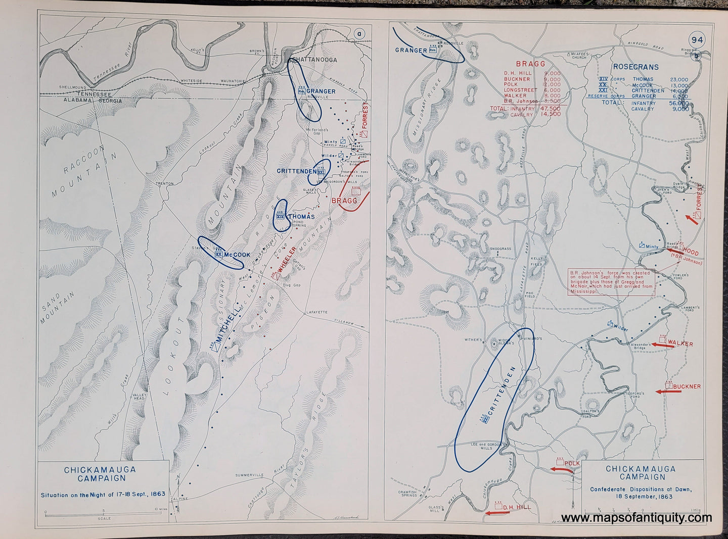 Genuine-Antique-Map-Chickamauga-Campaign-Situation-on-the-Night-of-17-18-Sept--1863-and-Confederate-Dispositions-at-Dawn-18-Sept--1863-1948-Matthew-Forney-Steele-Dept-of-Military-Art-and-Engineering-US-Military-Academy-West-Point-Maps-Of-Antiquity