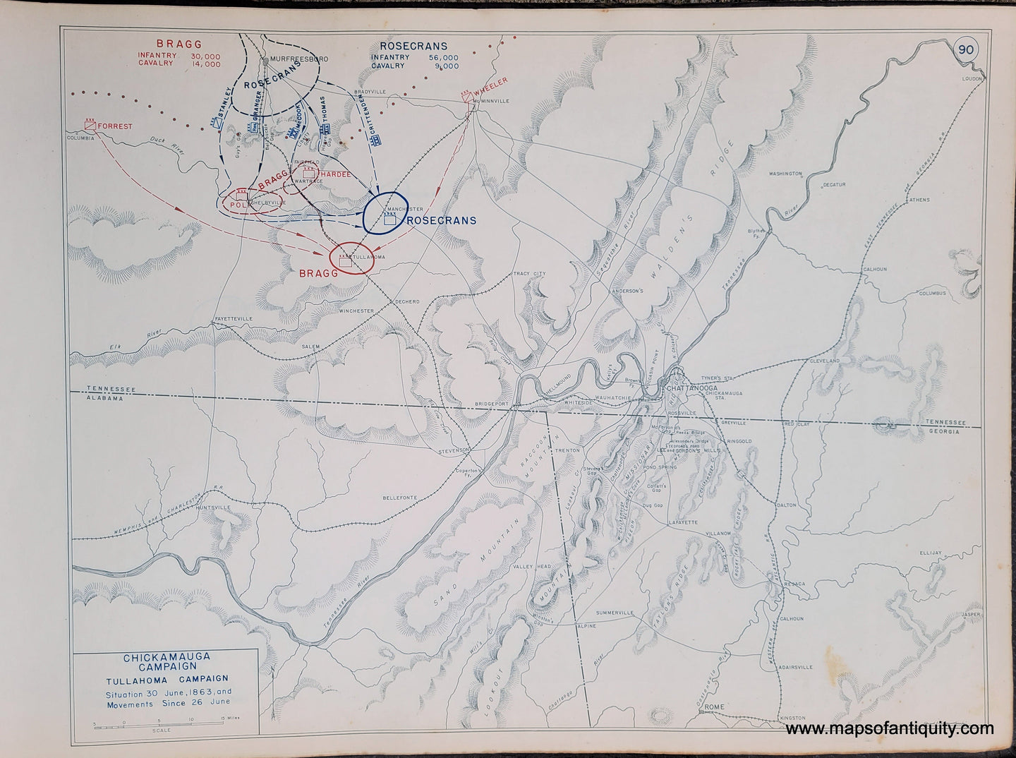 Genuine-Antique-Map-Chickamauga-Campaign-Tullahoma-Campaign-Situation-30-June-1863-and-Movements-Since-26-June-1948-Matthew-Forney-Steele-Dept-of-Military-Art-and-Engineering-US-Military-Academy-West-Point-Maps-Of-Antiquity