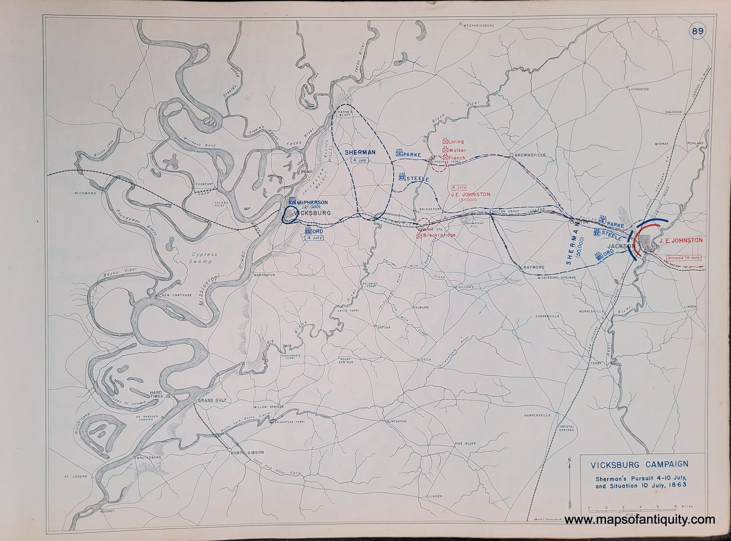Genuine-Antique-Map-Vicksburg-Campaign-Sherman's-Pursuit-4-10-July-and-Situation-10-July-1863-1948-Matthew-Forney-Steele-Dept-of-Military-Art-and-Engineering-US-Military-Academy-West-Point-Maps-Of-Antiquity