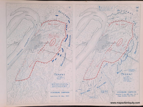 Genuine-Antique-Map-Vicksburg-Campaign-Operations-22-May-1863-and-Situation-3-July-1863-Near-End-of-Siege-Showing-Field-Works-1948-Matthew-Forney-Steele-Dept-of-Military-Art-and-Engineering-US-Military-Academy-West-Point-Maps-Of-Antiquity