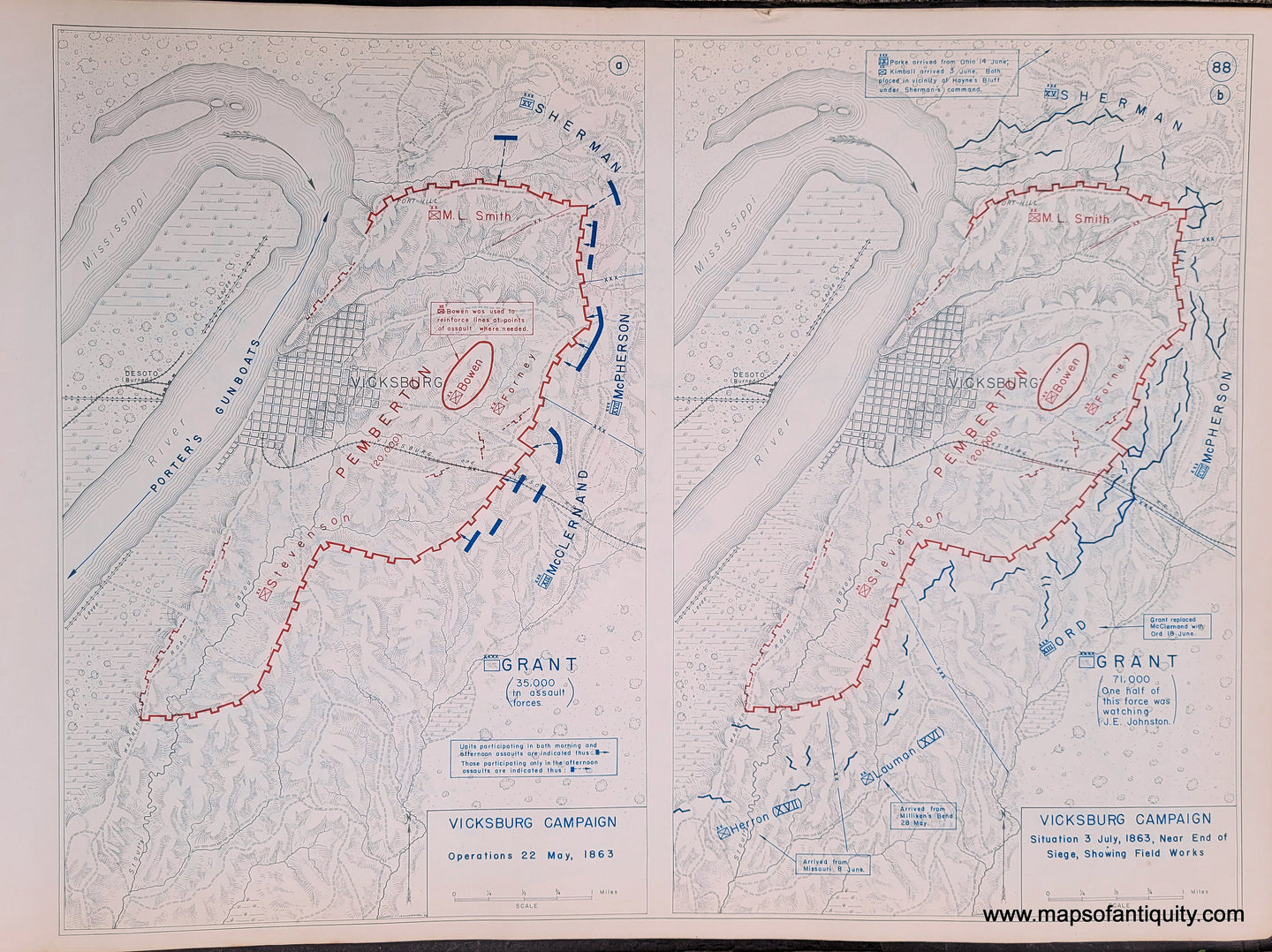 Genuine-Antique-Map-Vicksburg-Campaign-Operations-22-May-1863-and-Situation-3-July-1863-Near-End-of-Siege-Showing-Field-Works-1948-Matthew-Forney-Steele-Dept-of-Military-Art-and-Engineering-US-Military-Academy-West-Point-Maps-Of-Antiquity
