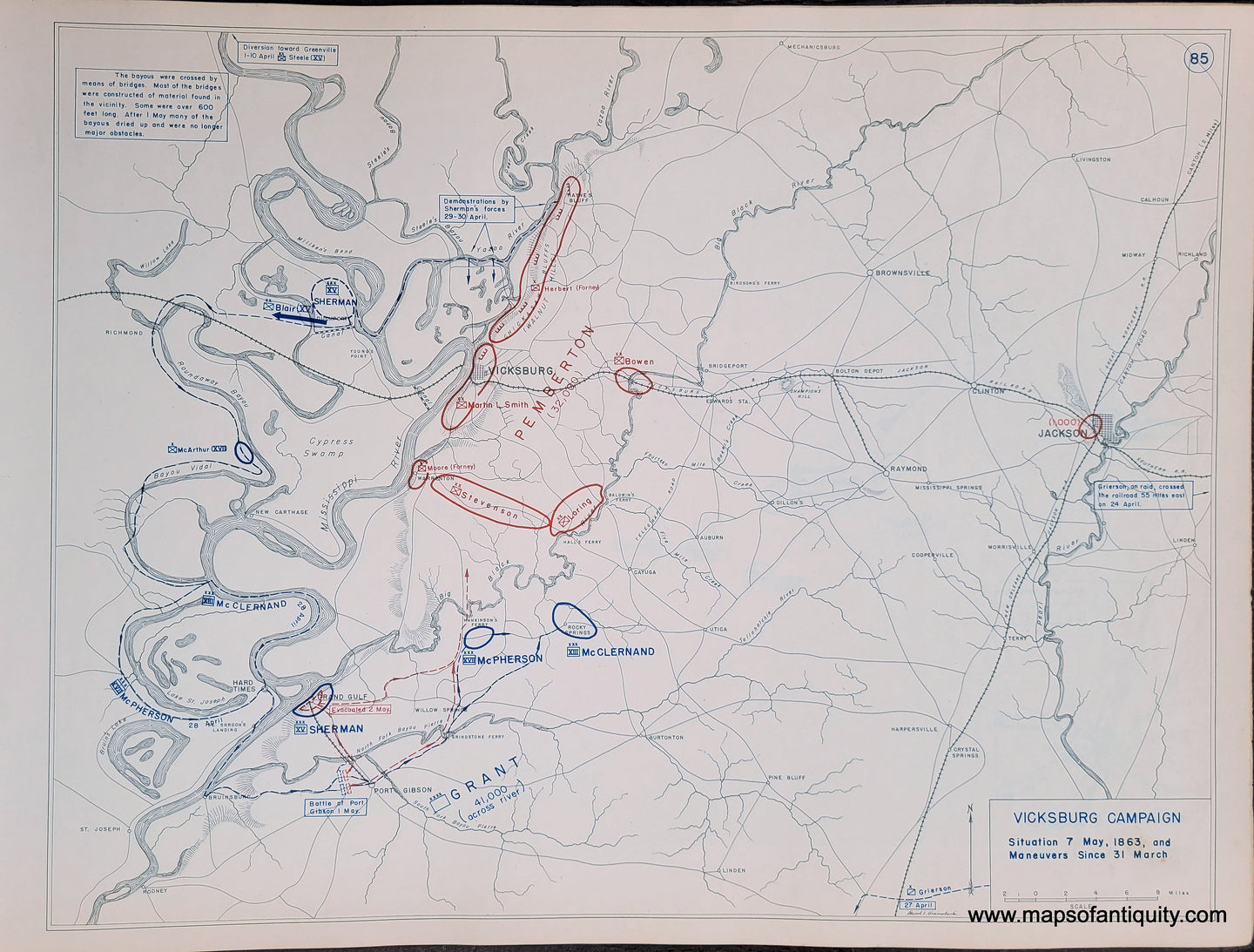 Genuine-Antique-Map-Vicksburg-Campaign-Situation-7-May-1863-and-Maneuvers-Since-31-March-1948-Matthew-Forney-Steele-Dept-of-Military-Art-and-Engineering-US-Military-Academy-West-Point-Maps-Of-Antiquity
