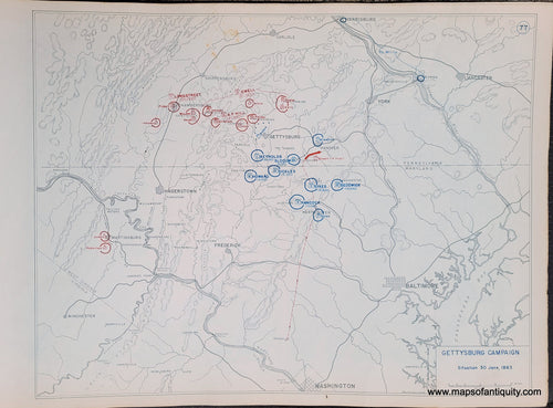 Genuine-Antique-Map-Gettysburg-Campaign-Situation-30-June-1863-1948-Matthew-Forney-Steele-Dept-of-Military-Art-and-Engineering-US-Military-Academy-West-Point-Maps-Of-Antiquity