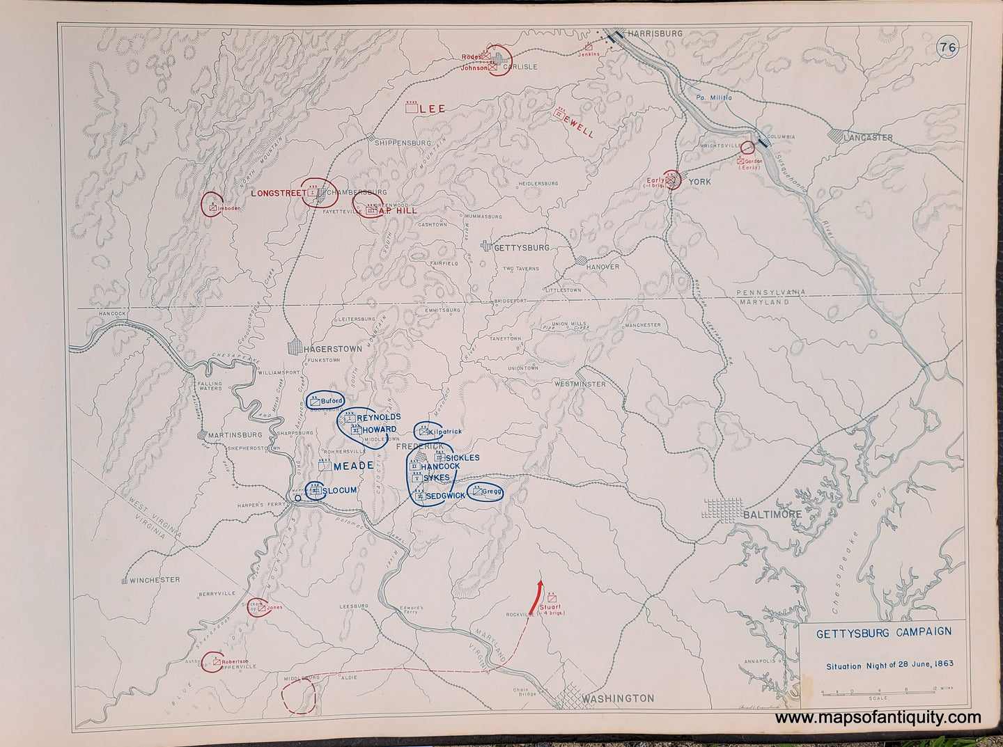 Genuine-Antique-Map-Gettysburg-Campaign-Situation-Night-of-28-June-1863-1948-Matthew-Forney-Steele-Dept-of-Military-Art-and-Engineering-US-Military-Academy-West-Point-Maps-Of-Antiquity