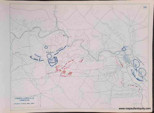 Genuine-Antique-Map-Chancellorsville-Campaign-Situation-at-Dark-1-May-1863-1948-Matthew-Forney-Steele-Dept-of-Military-Art-and-Engineering-US-Military-Academy-West-Point-Maps-Of-Antiquity