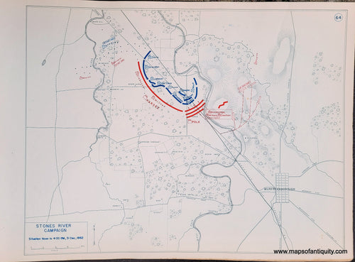 Genuine-Antique-Map-Stones-River-Campaign-Situation-Noon-to-4-00-PM-31-Dec--1862-1948-Matthew-Forney-Steele-Dept-of-Military-Art-and-Engineering-US-Military-Academy-West-Point-Maps-Of-Antiquity