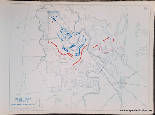 Genuine-Antique-Map-Stones-River-Campaign-Situation-About-11-00-AM-31-Dec--1862-1948-Matthew-Forney-Steele-Dept-of-Military-Art-and-Engineering-US-Military-Academy-West-Point-Maps-Of-Antiquity