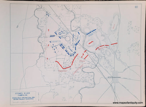 Genuine-Antique-Map-Stones-River-Campaign-Situation-About-9-45-AM-31-Dec--1862-Just-After-Sheridan's-Counterattack-1948-Matthew-Forney-Steele-Dept-of-Military-Art-and-Engineering-US-Military-Academy-West-Point-Maps-Of-Antiquity