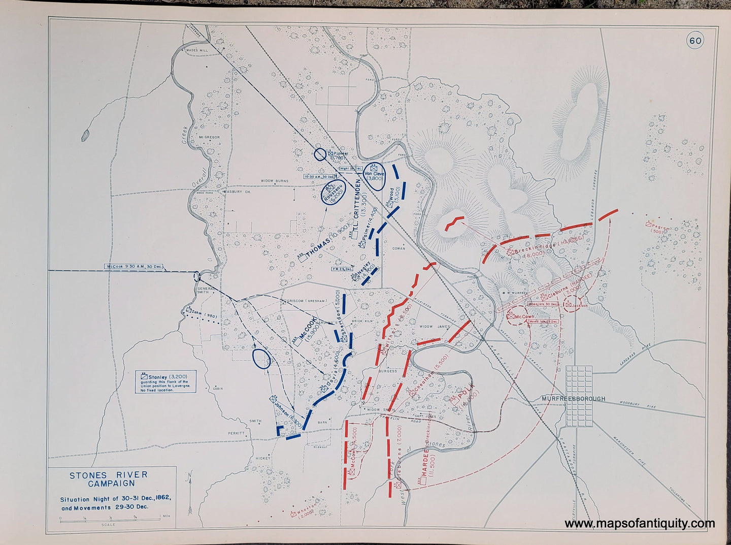 Genuine-Antique-Map-Stones-River-Campaign-Situation-Night-of-30-31-Dec--1862-and-Movements-29-30-Dec--1948-Matthew-Forney-Steele-Dept-of-Military-Art-and-Engineering-US-Military-Academy-West-Point-Maps-Of-Antiquity