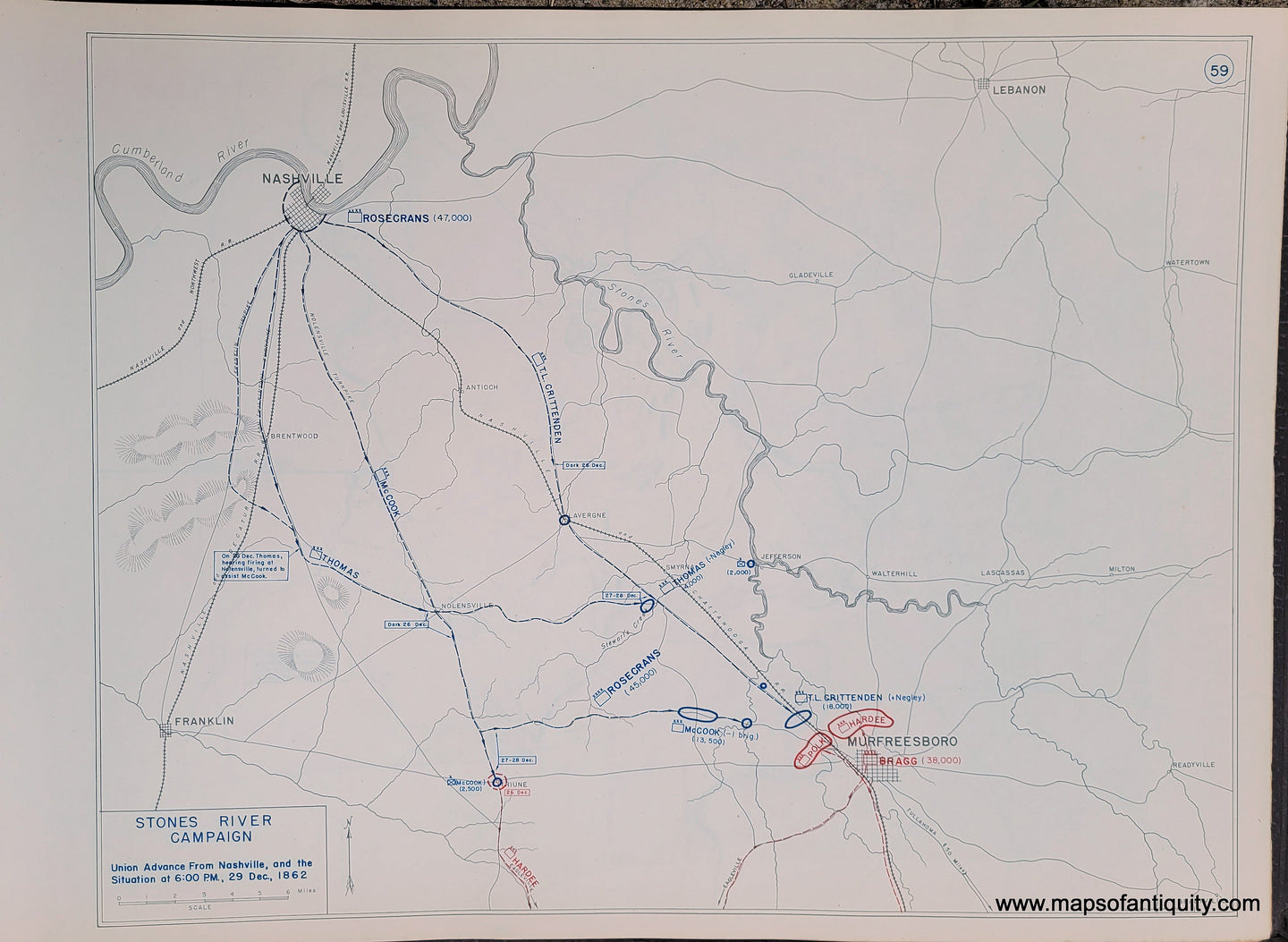 Genuine-Antique-Map-Stones-River-Campaign-Union-Advance-From-Nashville-and-the-Situation-at-6-00-PM-29-Dec--1862-1948-Matthew-Forney-Steele-Dept-of-Military-Art-and-Engineering-US-Military-Academy-West-Point-Maps-Of-Antiquity