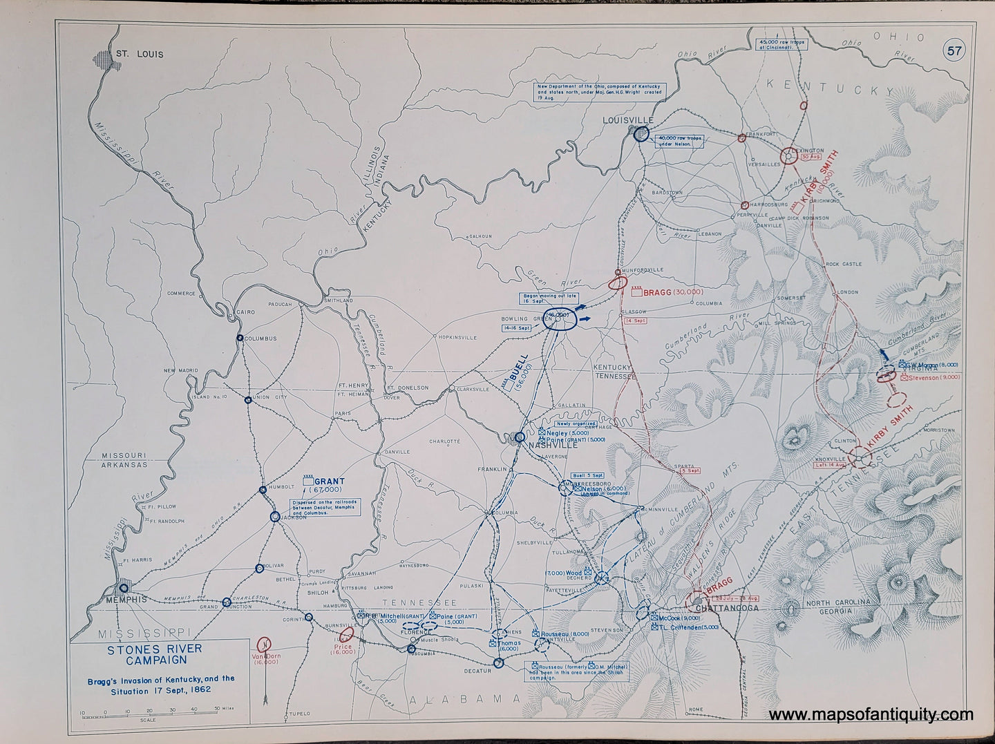 Genuine-Antique-Map-Stones-River-Campaign-Bragg's-Invasion-of-Kentucky-and-the-Situation-17-Sept--1862-1948-Matthew-Forney-Steele-Dept-of-Military-Art-and-Engineering-US-Military-Academy-West-Point-Maps-Of-Antiquity