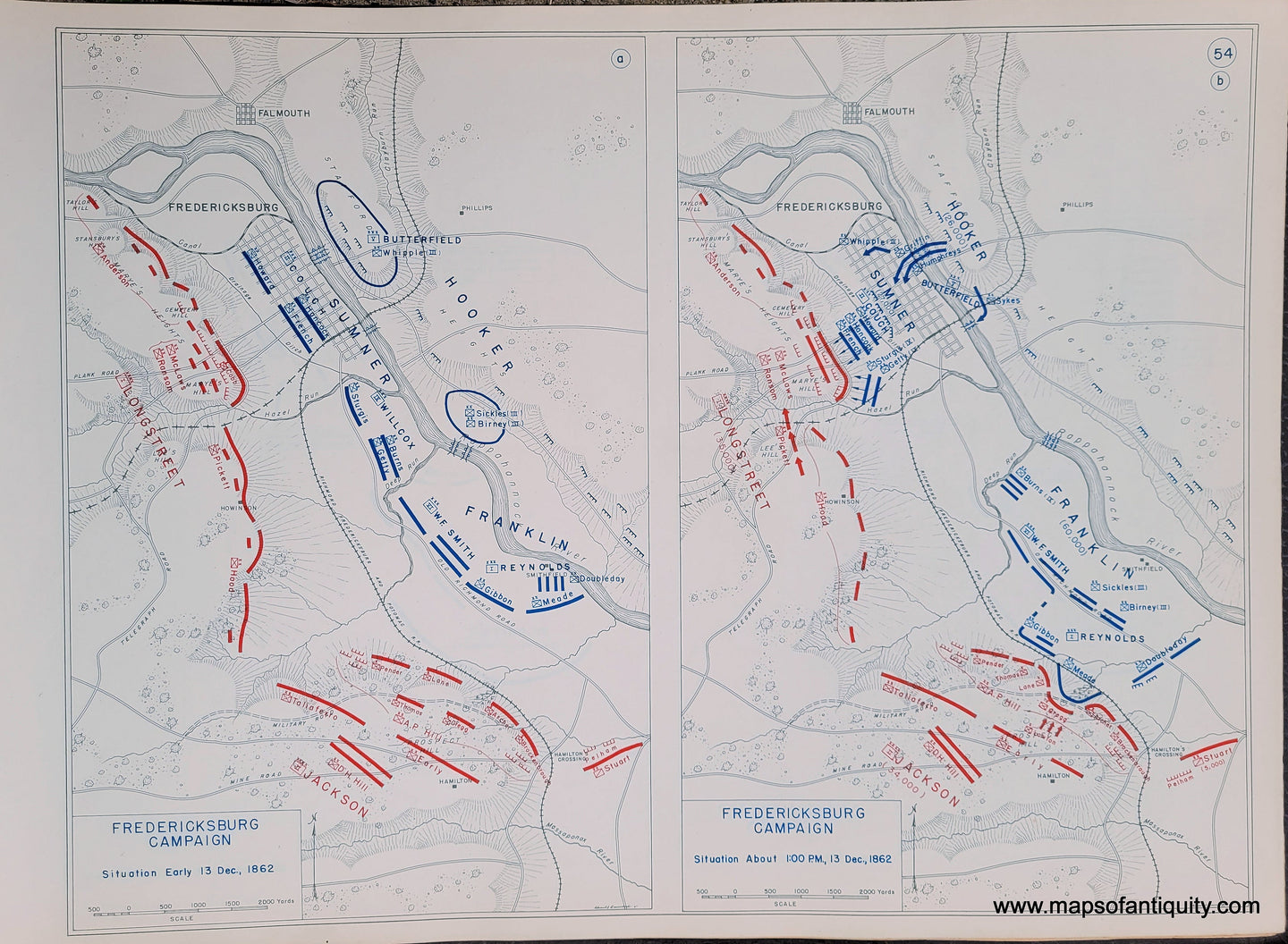 Genuine-Antique-Map-Fredericksburg-Campaign-Situation-Early-13-Dec--1862-and-Situation-About-1-00-PM-13-Dec--1862-1948-Matthew-Forney-Steele-Dept-of-Military-Art-and-Engineering-US-Military-Academy-West-Point-Maps-Of-Antiquity