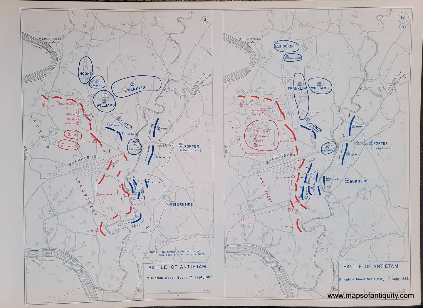 Genuine-Antique-Map-Battle-of-Antietam-Situation-About-Noon-17-Sept--1862-and-Situation-About-4-30-PM-17-Sept--1862-1948-Matthew-Forney-Steele-Dept-of-Military-Art-and-Engineering-US-Military-Academy-West-Point-Maps-Of-Antiquity