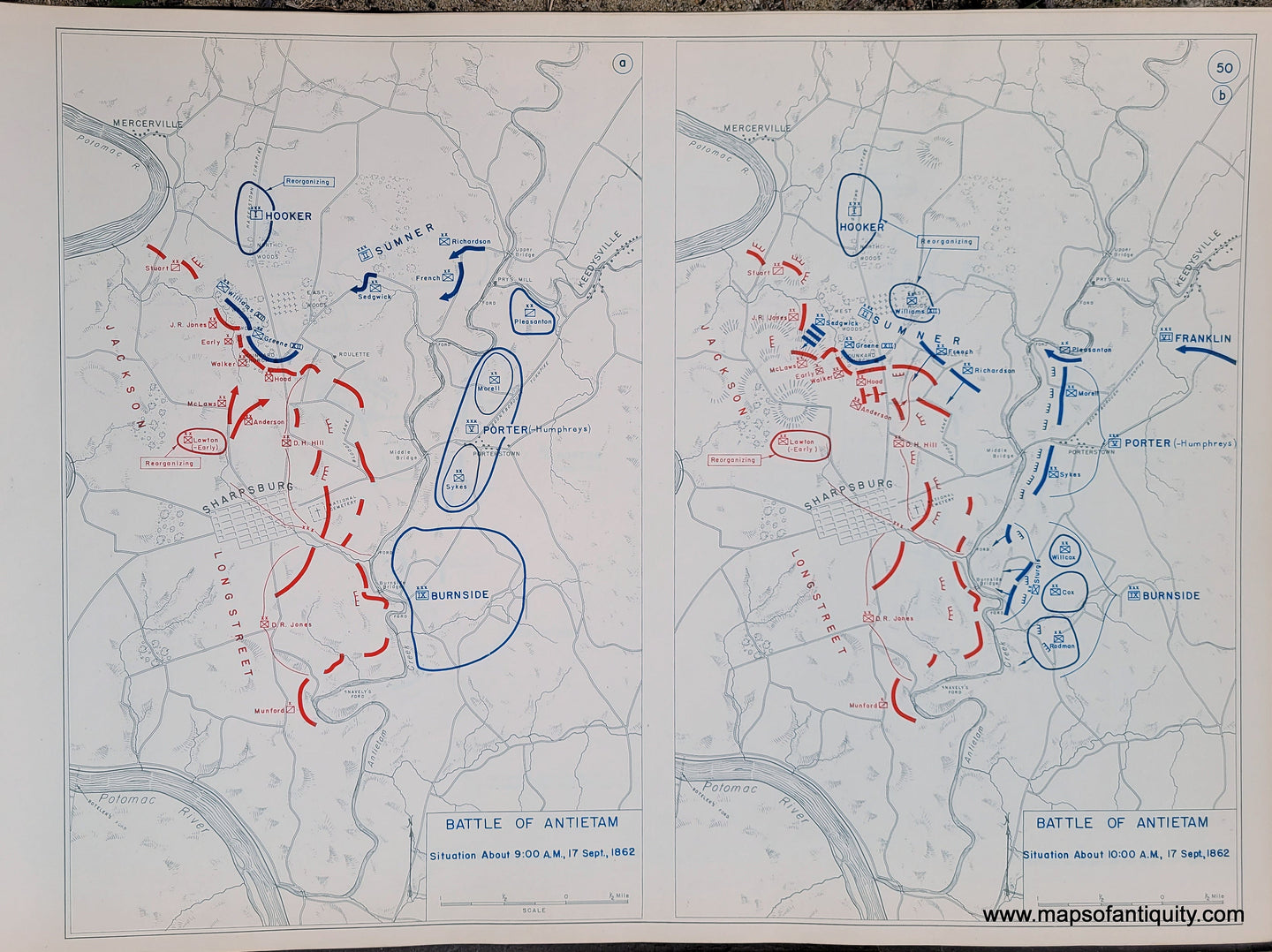 Genuine-Antique-Map-Battle-of-Antietam-Situation-About-9-00-AM-17-Sept--1862-and-Situation-About-10-00-AM-17-Sept--1862-1948-Matthew-Forney-Steele-Dept-of-Military-Art-and-Engineering-US-Military-Academy-West-Point-Maps-Of-Antiquity