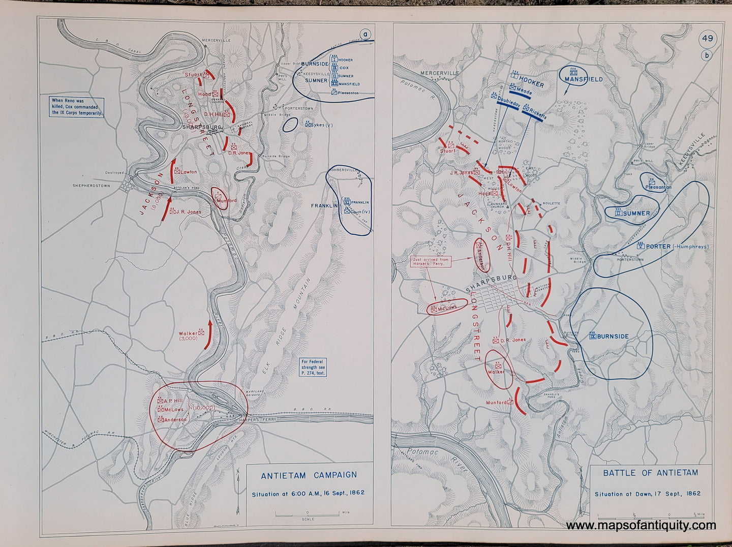 Genuine-Antique-Map-Antietam-Campaign-Situation-at-6-00-AM-16-Sept--1862-and-Battle-of-Antietam-Situation-at-Dawn-17-Sept--1862-1948-Matthew-Forney-Steele-Dept-of-Military-Art-and-Engineering-US-Military-Academy-West-Point-Maps-Of-Antiquity