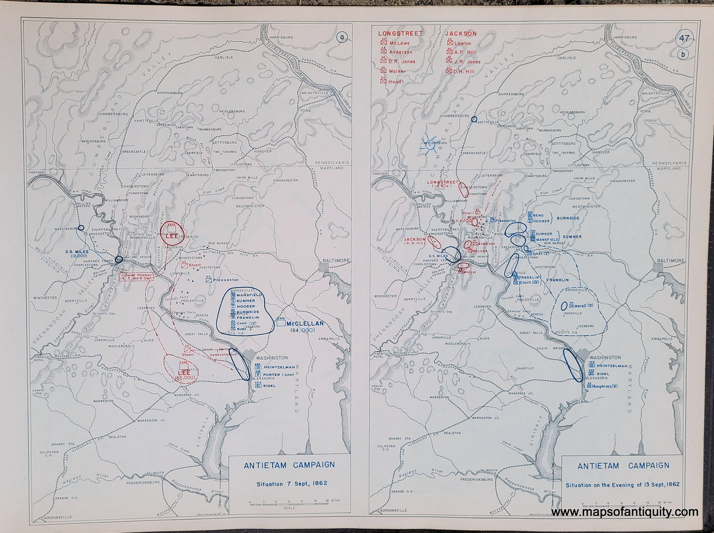 Genuine-Antique-Map-Antietam-Campaign-Situation-7-Sept--1862-and-Situation-on-the-Evening-of-13-Sept--1862-1948-Matthew-Forney-Steele-Dept-of-Military-Art-and-Engineering-US-Military-Academy-West-Point-Maps-Of-Antiquity