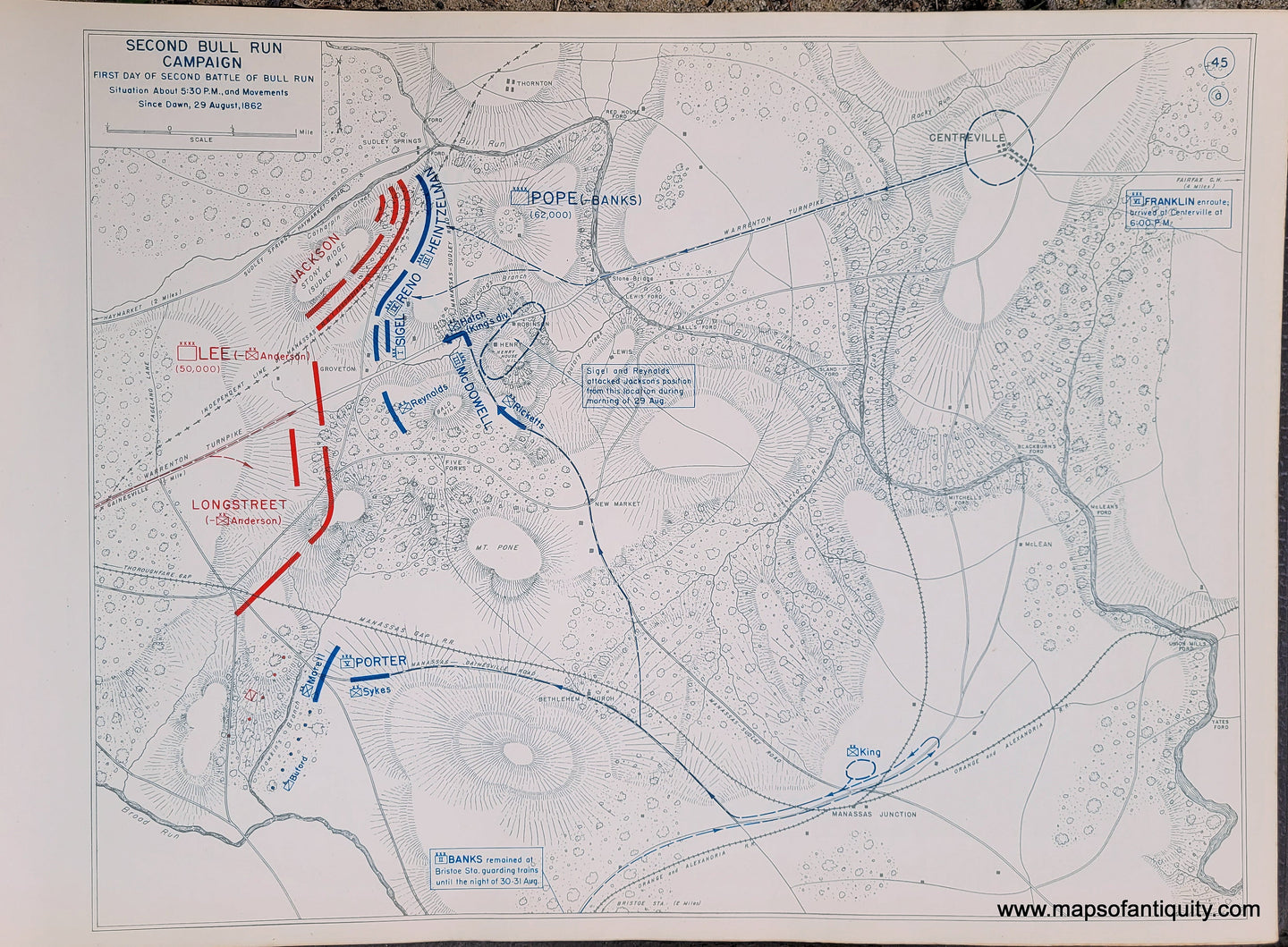 Genuine-Antique-Map-Second-Bull-Run-Campaign-First-Day-of-Second-Battle-of-Bull-Run-Situation-About-5-30-PM-and-Movements-Since-Dawn-29-August-1862-1948-Matthew-Forney-Steele-Dept-of-Military-Art-and-Engineering-US-Military-Academy-West-Point-Maps-Of-Antiquity