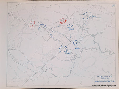 Genuine-Antique-Map-Second-Bull-Run-Campaign-Situation-at-Dawn-29-Aug--and-Movements-During-Night-of-28-29-Aug-1862-1948-Matthew-Forney-Steele-Dept-of-Military-Art-and-Engineering-US-Military-Academy-West-Point-Maps-Of-Antiquity