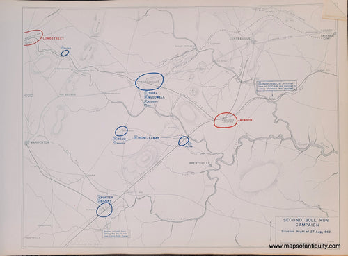 Genuine-Antique-Map-Second-Bull-Run-Campaign-Situation-Night-of-27-Aug--1862-1948-Matthew-Forney-Steele-Dept-of-Military-Art-and-Engineering-US-Military-Academy-West-Point-Maps-Of-Antiquity