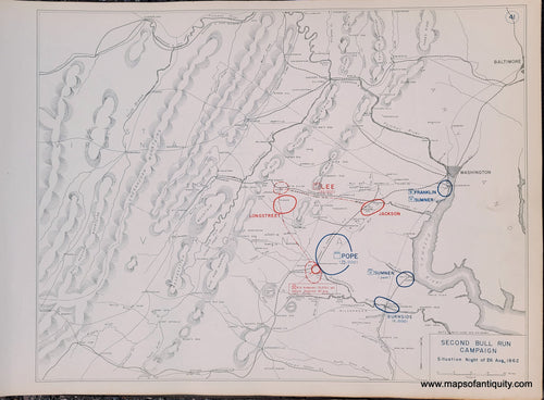 Genuine-Antique-Map-Second-Bull-Run-Campaign-Situation-Night-of-26-Aug--1862-1948-Matthew-Forney-Steele-Dept-of-Military-Art-and-Engineering-US-Military-Academy-West-Point-Maps-Of-Antiquity